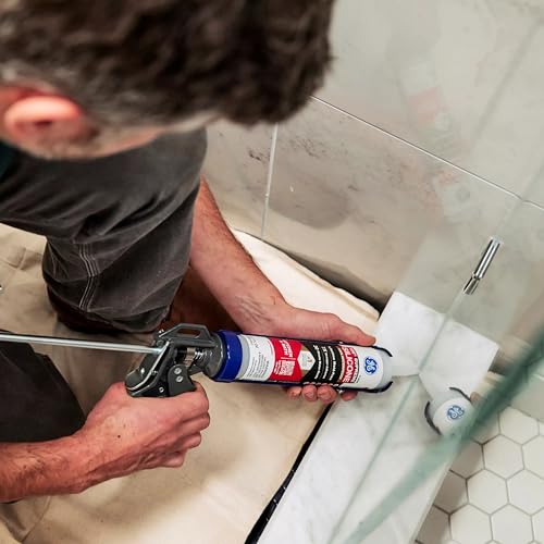 Image of GE Supreme Silicone Caulk for Kitchen & Bathroom, White, 10 fl oz Cartridge, 1 Pack - 100% Waterproof Silicone Sealant, 7X Stronger Adhesion, Shrink & Crack Proof