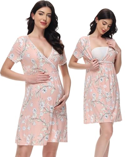 Image of WiWi Soft Viscose from Bamboo 3 in 1 Maternity/Delivery/Nursing Labor Nightgowns Breastfeeding Sleep Shirt Gowns S-XXL