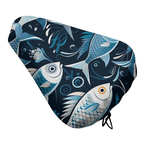 Cartoon Fish Print Bike Seat Cover - Universal Fit, Water-Repellent Bicycle Seat Cushion Heat Reduction Oxford Cloth, Drawstring Cushion Cover for Mountain/Road/Cruiser Bikes