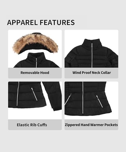BodiLove Damen Utility-Jacke mit Fellkapuze und Reißverschluss und Fleecefutter, Schwarz, Größe XL