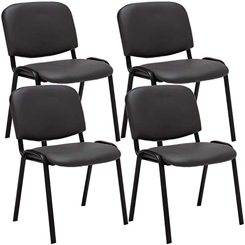 CLP Lot De 4 Chaises De Visiteur Empilables Ken en Similicuir I Chaises De Salle D'Attente avec Piètement en Métal Noir, Couleur:Gris