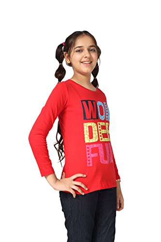 Image of KYDA KIDS 100% Cotton Girls Full Sleeve Printed T-Shirt,Regular fit Round Neck Tops (Pack of 3)