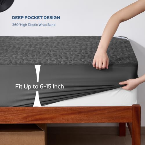 Image of BEDLORE Waterproof Mattress Protector, Twin XL Size Mattress Pad with Deep Pocket 6 inch-15 inch Depth, Soft Breathable Dirt-Proof Bed Mattress Cover for Bedroom, College Dorm (Gray)