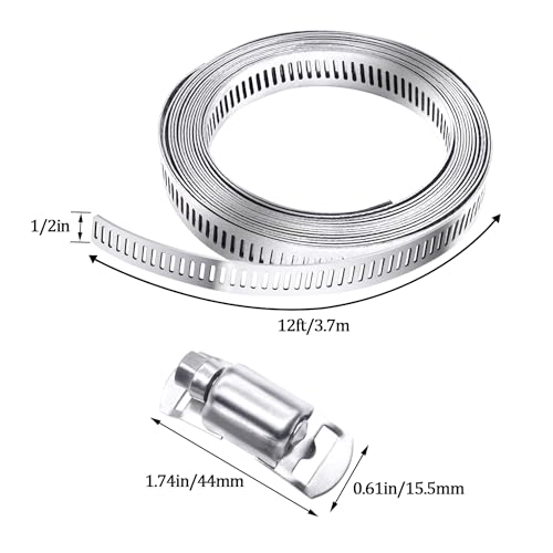 Maierke M1-058-15FT 304 Stainless Steel Hose Clamp Assortment Kit,Diy 12Ft Metal Strap + 8 Stronger Fasteners,Adjustable Large Worm Gear Hose Clamps Screw Clamps thumb #1