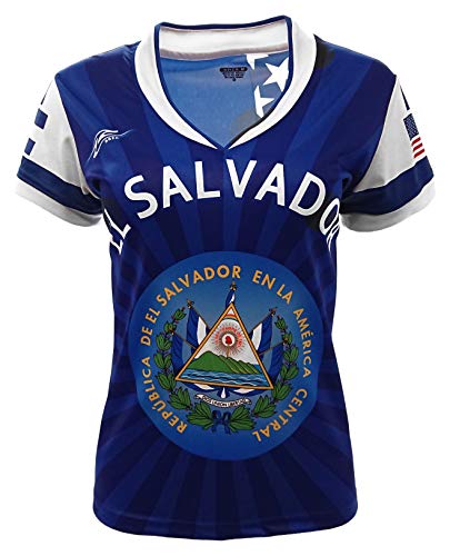 ARZA El Salvador and USA Jersey Design for Women_V Neck_100% Polyester_New (Large) Blue