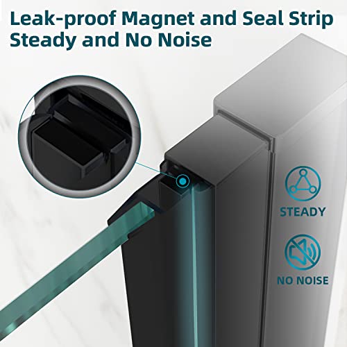 Sunny Shower Semi-Frameless Pivot Shower Door,Bi-Fold Shower Door 1/4" Clear Glass,Stainless Steel Hardware,Black Finish Shower Enclosure,34 In. W X 72 In. H #TOP2