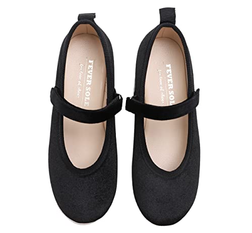 Feversole Girls Cute Dress Mary Jane Shoes Soft Party Holiday Ballet Flats Black Velvet Size 3.5 M Us #TOP1