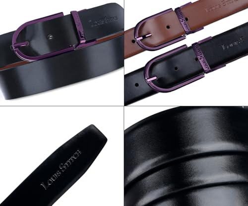 Image of LOUIS STITCH Men's Reversible Italian Leather belt for men 1.25 inch (35mm) Waist Strap Black Brown Belt (BEPLNJ)