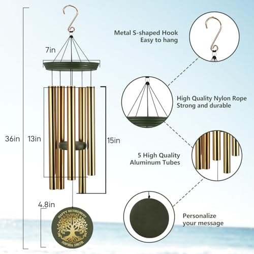 Image of ASTARIN Personalized Happy Retirement Large Wind Chimes, Tree of Life Retirement Wind Spinner Gift for Women /Men Teacher Coworker 2026, Going Away Farewell Gifts