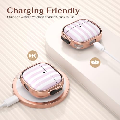 Image of for AirPods 4 Case with Safety Lock, Magsafe Compatible,Pink White Stripes
