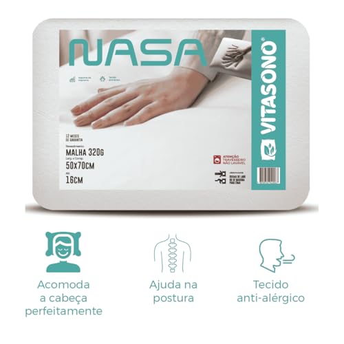 Travesseiro Cervical Nasa Vitasono Ortopédico Viscoelástico 50x70x16cm