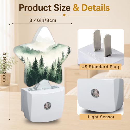Image of Green Misty Forest Plug in Star Night Light, Night Light with Sensor for Kids Nursery Bedroom, Decorative Soft Glow Lamp for Hallway Bathroom, Energy Saving