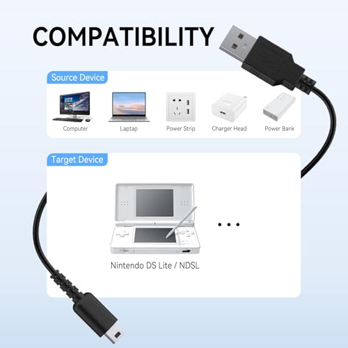 Image of Tobfit DS Lite USB Charger Cable Compatible for Nintendo DS Lite /NDSL, 3.9ft /120cm (NOT for 3DS, 2DS, DSi, DS)