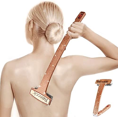 RENOOK Back Scratcher, Curved and Long Handle Shinny Champagne Back Scratchers with Massage Rollers, Pretty Bling Christmas Gift for Women/Girls/Mother.