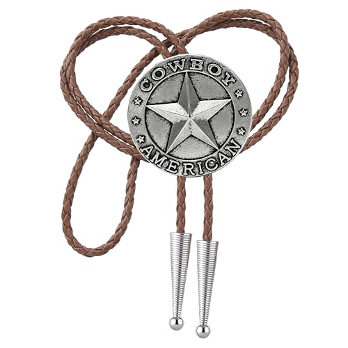 Image of Jeilwiy Bolo Tie for Men Western Cowboy Tie Necklace Gold Bolo Tie Leather Necktie Halloween Tie Accessories for Women