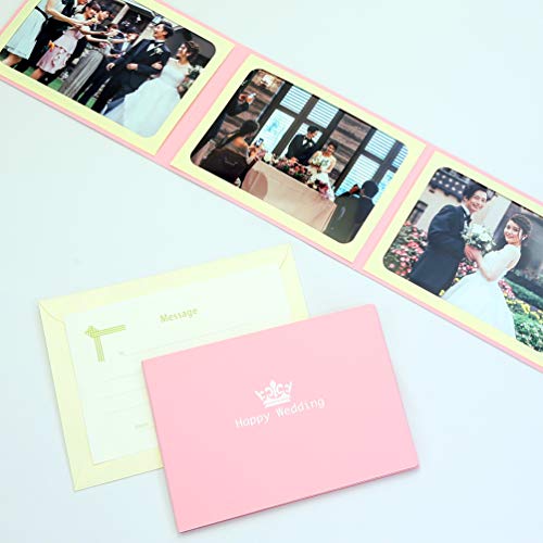 山田屋台紙店 写真台紙 ウエディング 結婚報告 ポケット台紙 『Happy Wedding/クラウン』 2Lサイズ 3面ヨコ (ピンク)