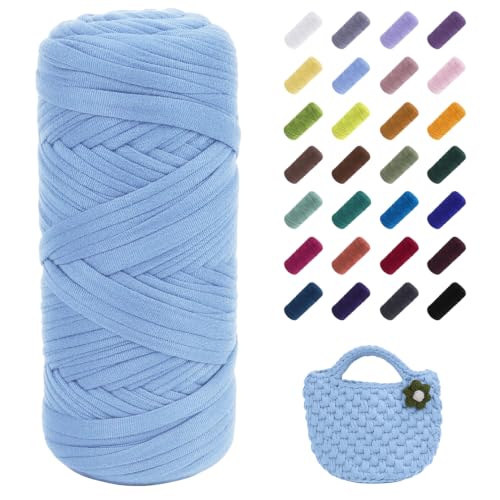 Image of JeogYong T-Shirt Yarn, 200g /196ft Elastic Fabric Cloth Knitting T Shirt Yarn, Sky Blue Thick Crochet Fabric Ribbon for Crocheting Bags /Baskets /Rugs, Home Decor, DIY Crafts