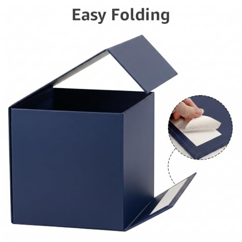 Image of LIFELUM Navy Blue Gift Box 7 x 7 x 7 inch, 1 Pack Magnetic Closure Gift Box for Presents with Ribbon, Card, Shredded Paper Filler for Graduation, Business, Wedding, Birthdays
