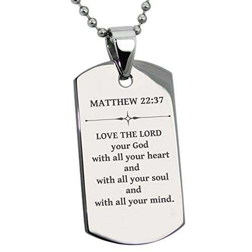 Stainless Steel Love the Lord Matthew 22:37 Dog Tag Pendant Necklace