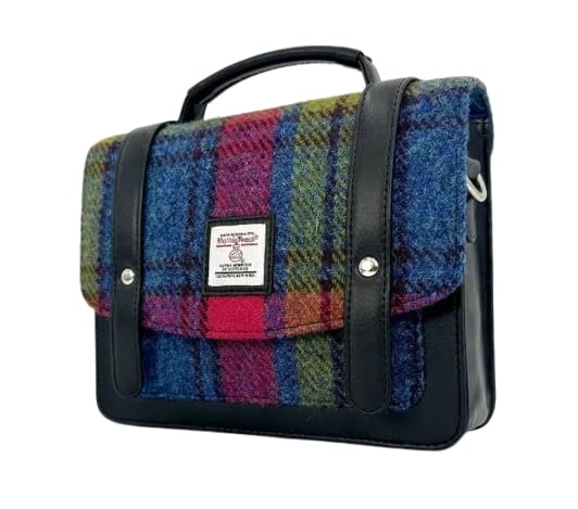 Mini Messenger Handbag for Women, Harris Tweed & Vegan Leather Crossbody Satchel Bag, Authentic Scottish Design - Main Image