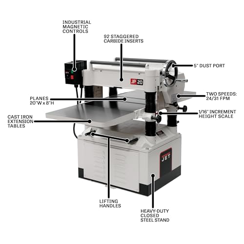 Image of JET 20-Inch Planer, Helical Cutterhead, 5 HP, 230V 1Ph (Model JWP-208HH)