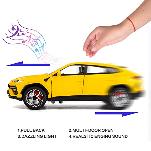 Modelo de auto Lambo Urus 1:24 amarillo con luces y sonidos miniatura 3