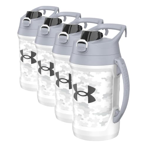 Image of Under Armour Insulated Water Bottle with Handle & Fence Hook, Half Gallon Sports Water Jug, Leak-Resistant & BPA-Free for Baseball, Football & Gym - White Woodland, 64oz (Pack of 4)