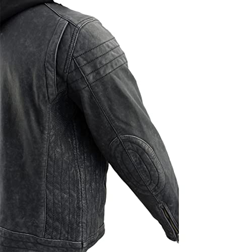 Image of Milwaukee Leather Vintage SFM1802 Men's Black Nubuck Leather Motorcycle Style Fashion Leather Jacket with Hoodie
