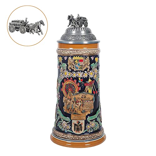 Aeiddrwaa 1.0L Old Germany Beer Stein With Lid Oktoberfest Stein Oktoberfest Mug (Munchen) #TOP5