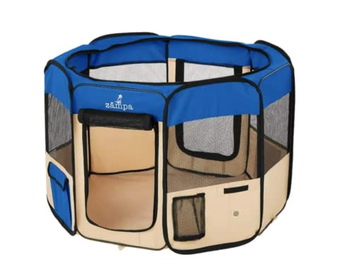 Zampa Dog Playpen Medium 45'x45'x24' Pop Up Portable Playpen for Dogs and Cat, Foldable | Indoor/Outdoor Pen & Travel Pet Carrier + Carrying Case.