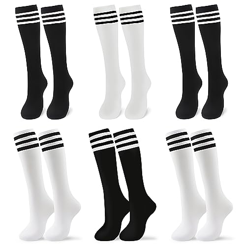 Soccer Socks Girls - 6 Pcs Cotton Knee High Girl Soccer Sock 8-10 Years Old, Breathable & Soft Material, Easy to Wash, Elastic Long Socks for Girls- for Football, Basketball, Volleyball, Everyday Wear