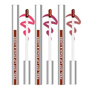 3Pcs Lip Stain Peel Off Set, Peel Off lip Liner Stain Long Lasting Waterproof, Matte Lip Tattoo Tint Transfer Proof, Highly Pigmented Color Lip Makeup(#01+02+03)