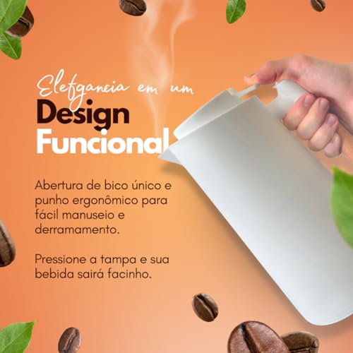 Garrafa Térmica 1 Litro Malta P/Café Chás Bebidas Quentes Cabo de Madeira Cores Branco E Preto Plást