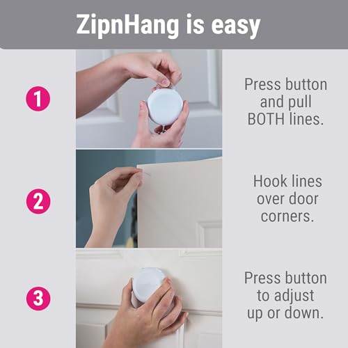 Image of Zip 'n Hang Wreath Hanger for Front Door, White, 3 Pack | No Damage Heavy-Duty Adjustable Over-the-Door Wreath Holder for Glass, Screen & Storm Doors, Christmas Wreath & Decor Hook