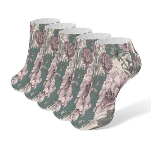 WSOIHFEC Purple Flowers Ankle Sock for Men Women,Stocking Moisture-wicking, Grippy Socks for All-Day Comfort,5 Pairs