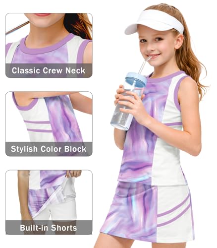 Image of AOBUTE Girls Tennis Golf Outfit Tank Top and Skirt with Shorts Set 4-12 Years
