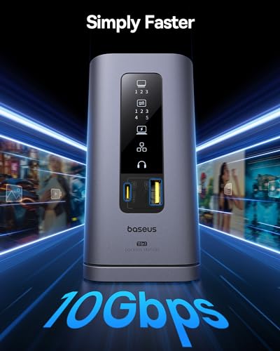 Image of Baseus Spacemate Docking Station, 11-in-1 USB-C DisplayLink Docking Station for macOS Laptop, Triple Display with 4K HDMI, 10Gbps USB-C & USB-A, Ethernet, Audio, 100W PD Charging (Driver Required)
