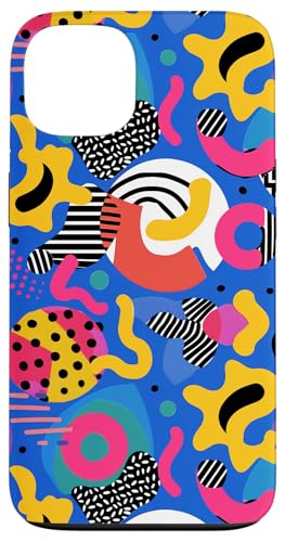 ブルーの背景 レトロ 80年代 90年代 抽象 アート パターン スマホケース iPhone 13 用