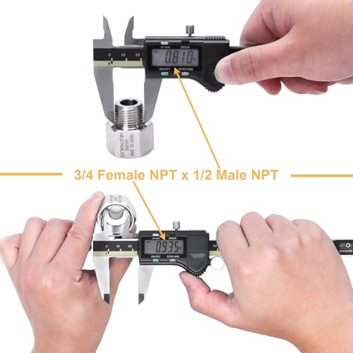 Image of Forged Reducer Adapter Fitting - Stainless Steel 304 Reducing Pipe Connector, 3 /4 inch NPT Female x 1 /2 inch NPT Male (pack of 2)
