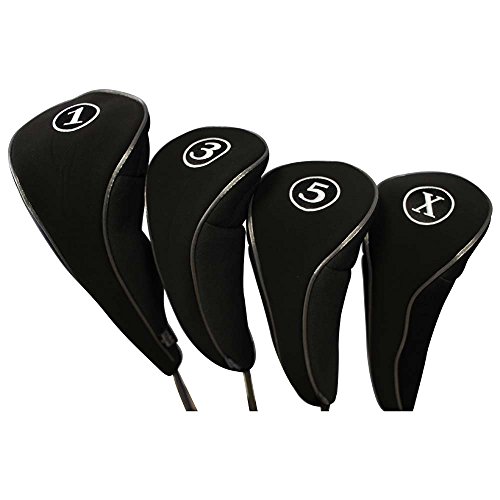image for Black Golf Zipper Head Covers Driver 1 3 5 X Fairway Woods Headcovers 