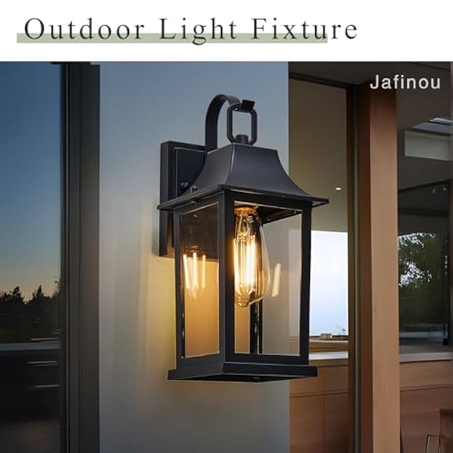 Matte Black Outdoor Wall Lights, Aluminum & Tempered Glass Exterior Sconce, Waterproof Rustproof Porch Lighting for Front Door, Garage, Patio (ETL-Certified, E26 Bulb Base)