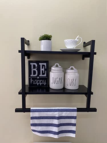 Rogmars Floating Bathroom Wall Shelves With Towel Bar Over Toilet, Black Wood Floating Storage Organizer Shelves For Wall Decor Towel Rack For Bathroom, Bedroom, Kitchen 2 Tier 20Inch #TOP6