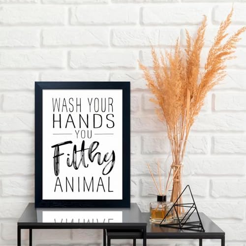 Bathroom Quotes Wall Decor, Black and White Bathroom Wall Art, Toilet Decor Signs Small Black Framed Canvas Art for Kid's Washroom — view 2