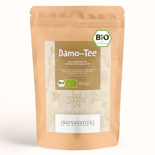 NATURAVELLA Damo-Tee Bio Kräutertee | 100g | Fenchel, Anis, Minze, Kamille & Salbei | Unterstützt Verdauung, Magen & Darm | Wohltuender loser Tee | vegan, koffeinfrei, ohne Zusätze
