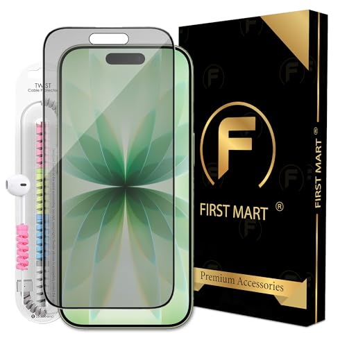 FIRST MART Matte Anti-Glare Tempered Glass for iPhone 17 and iPhone 16 Pro With Installation Kit | Military-Grade Gaming Screen Protector & Cable Guard | Edge to Edge Coverage | Black