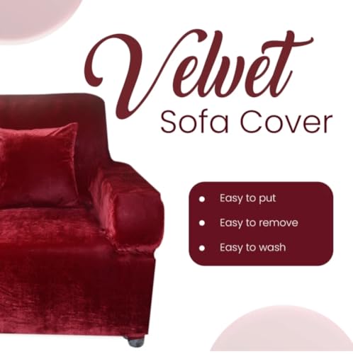 Image of Gurnoor Universal Triple Seater Sofa Cover Big Elasticity Cover for Couch 140 GSM Sofa Slipcover (Velvet-Maroon, 185-230cm)