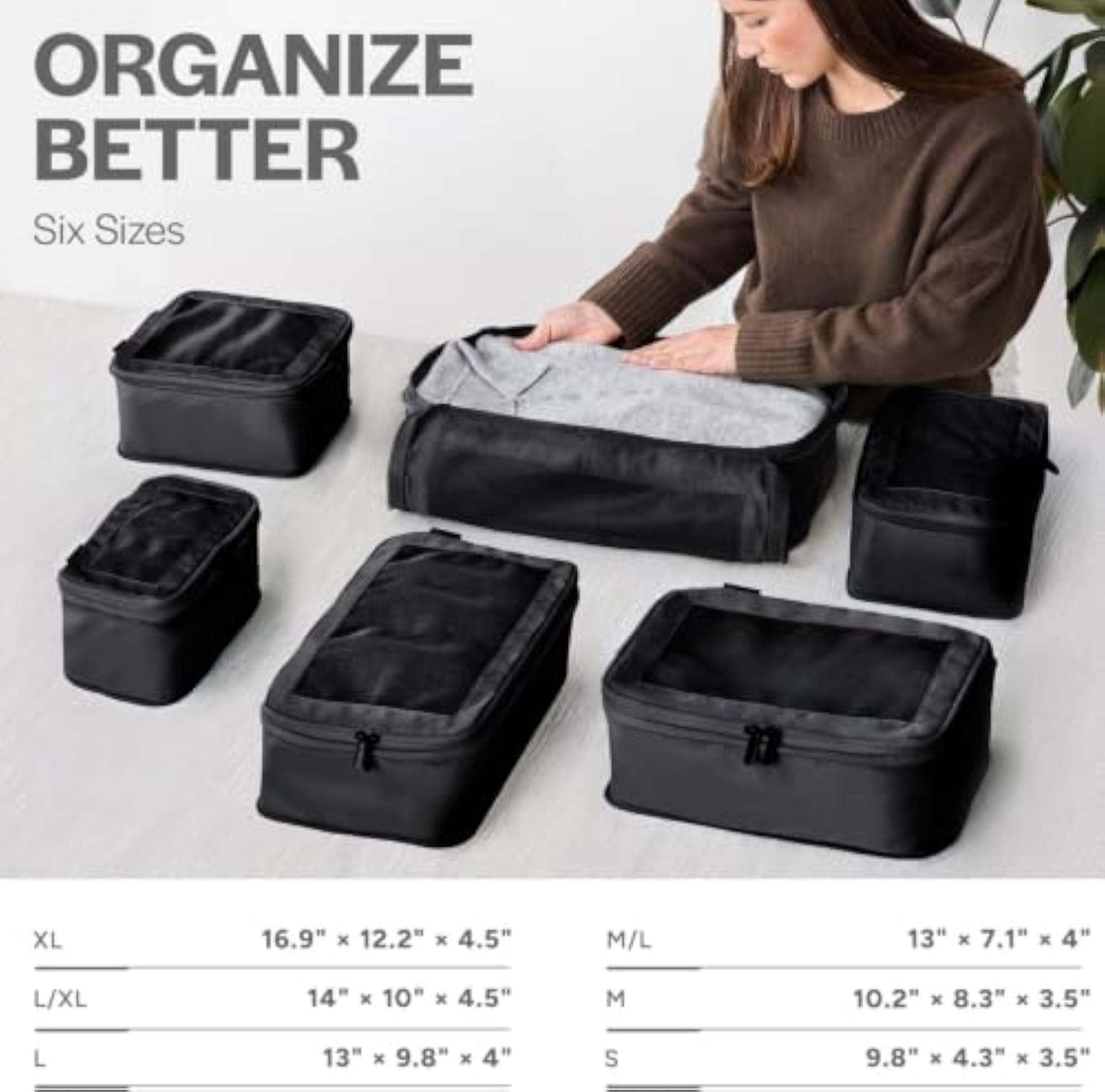 Compression Packing Cubes Set Nylon with Mesh Top (6 Piece)