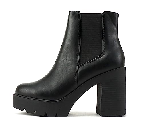 Soda EDITOR ~ Women Lug Sole High Heel Chelsea Fashion Ankle Boot w/Double Elastic Gore