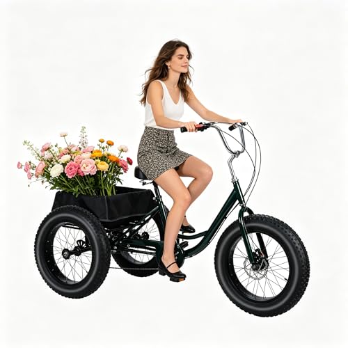 Triciclo para adultos, bicicleta de 3 ruedas con neumáticos gruesos, 7 velocidades y capacidad de 204 kg, triciclo todoterreno de 20 pulgadas, frenos de disco dobles, asiento ajustable y canasto trasero grande para personas mayores y mujeres miniatura 1
