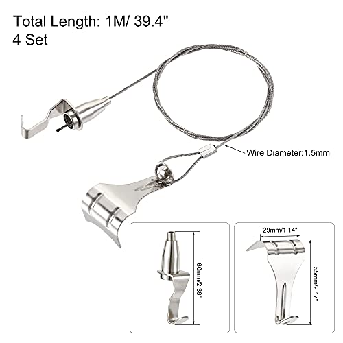 Image of uxcell Picture Hanging Wire Kit, 4Set 1M Hanging Wire with Large S-Hook for Home Picture Art Gallery Picture Display Kit, Load 66 Lbs